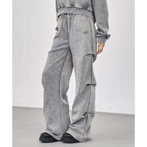 パンツ ウォッシュ加工 サイドタック デザイン ボリューム フレア パンツ レディース