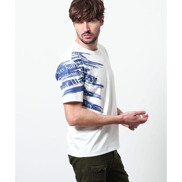 tシャツ バイヤスハケメロゴプリント　クルーネック半袖Ｔシャツ メンズ