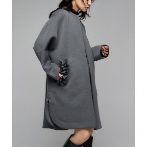 ノーカラーコート コート フリルポケットコート/ボンディング レディース