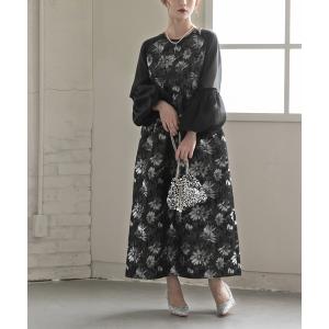 ドレス ジャガードラグランバルーンスリーブドレス