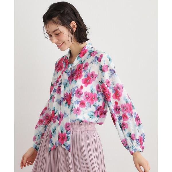 ブラウス シャツ 「洗える／同柄アイテムあり」フリーサム ヘイズ柄 ボウタイブラウス レディース