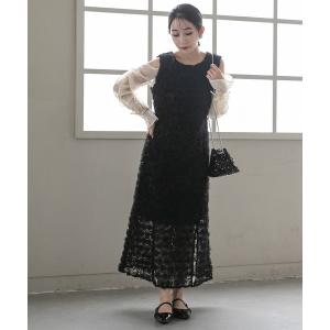 ドレス ドロストギャザースリーブ×プチローズペンシルドレス