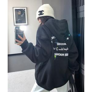 パーカー 韓国ファッション RICECAKE刺繍ロゴストリートフーディー レディース メンズ