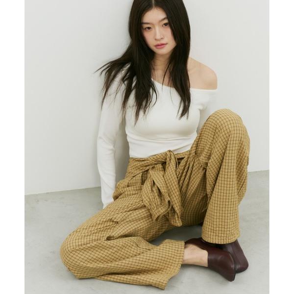 パンツ 腰巻きデザインチェックジョガーパンツ レディース