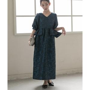 ドレス ジャガードペプラムVネックドレス