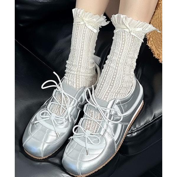 スニーカー 「26年春新作」ドローコードリボンバレエスニーカー レディース