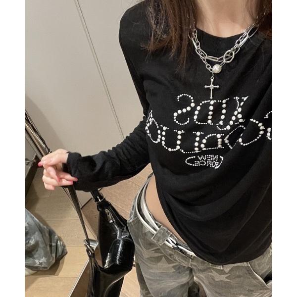 tシャツ 「26年春新作」ビーズロゴルーズシアーロンT / ラインストーン ビジュー Tシャツ レデ...