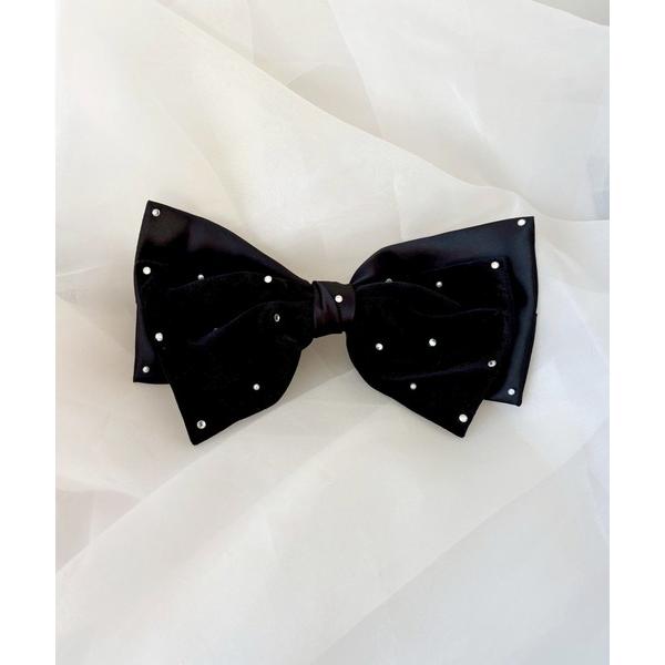 ヘアクリップ ベロアグリッターパール バレッタ