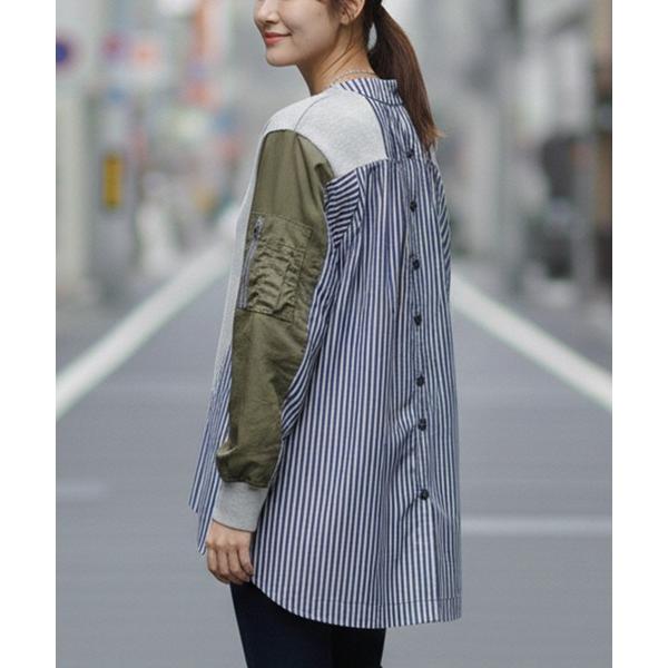 異素材切替 重ね着風トップス レディース