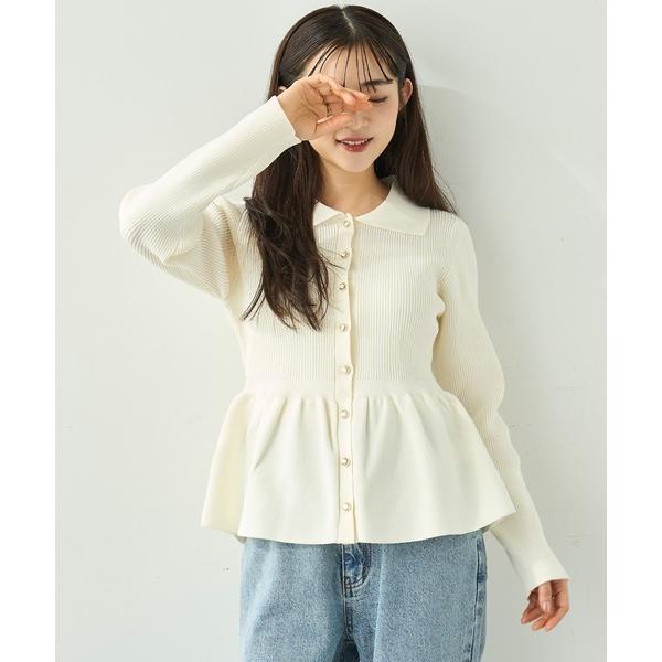 カーディガン ペプラムデザイン ポロ衿ニットカーディガン「586138」 レディース