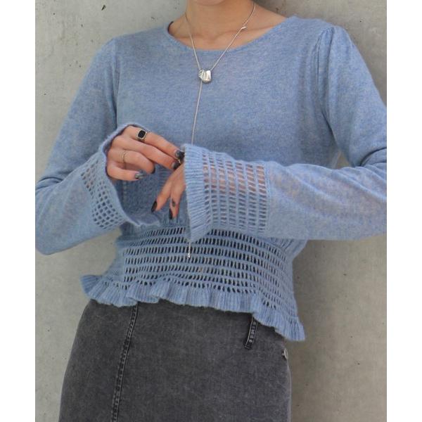 ニット セーター FLUFFY SHEER FRILL KNIT TOP レディース