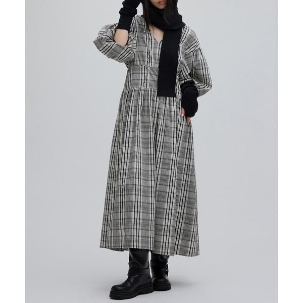 ワンピース BALLOON SLEEVE CHECK DRESS