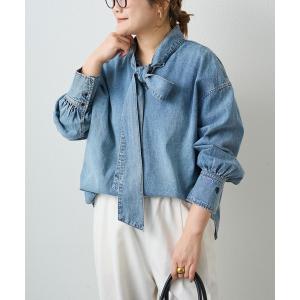 ブラウス シャツ デニムリボンタイブラウス レディース