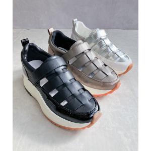 スニーカー 上品スニーカー グルカデザイン厚底 異素材コンビスニーカー「2026新作」 レディース