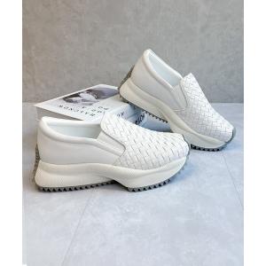 スニーカー 上品スニーカー 厚底 編み込みデザイン サイドゴア スリッポンスニーカー「2026新作」 レディース