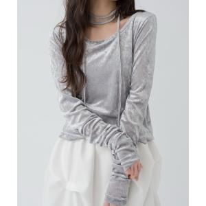 tシャツ シアーベロアビジュートップス レディース