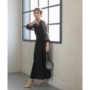 ドレス スパンコールレースコンビドレス（ベルト付き）