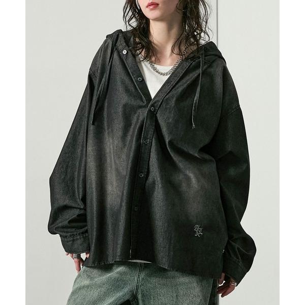 シャツ 「Alfred Alex」ヴィンテージライク オーバーサイズ デニム フードシャツ メンズ ...