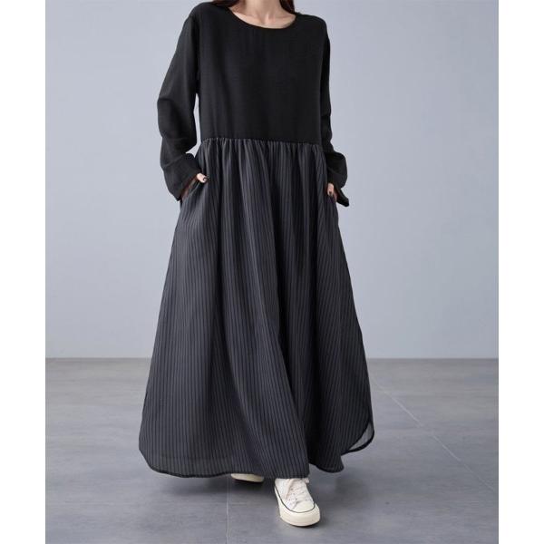 ワンピース 異素材切替プリーツワンピース