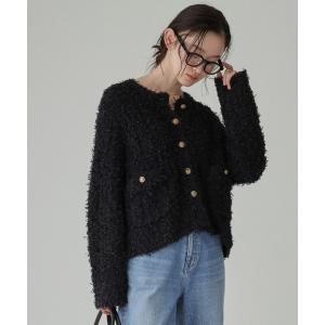 ジャケット ノーカラージャケット ツイードニットジャケット レディース