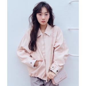 ブルゾン アウター トリミング刺繍レザーライクブルゾン レディース