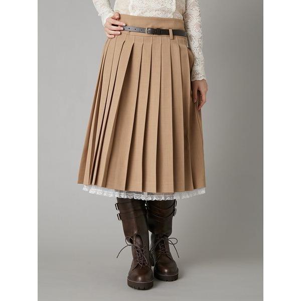 スカート ベルト付きレースプリーツスカート