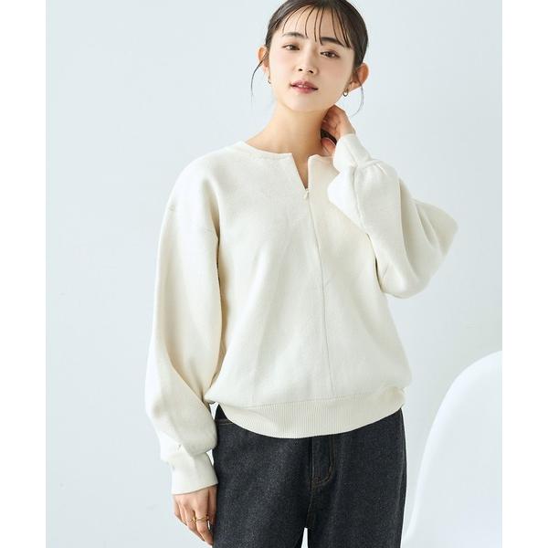 ニット セーター ハーフジップ スウェットライクニット「586125」 レディース