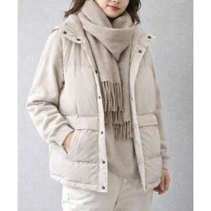 moment+ ダウンベスト ベスト フェイクソフトレザースタンドカラー