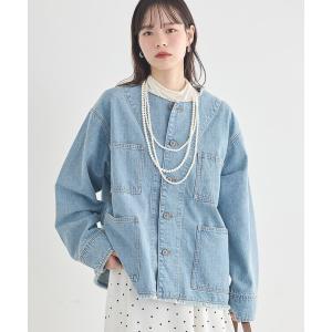 カバーオール デニムノーカラーカバーオール レディース