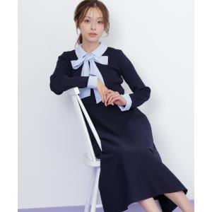 ワンピース シャツ襟ドッキングニットワンピース