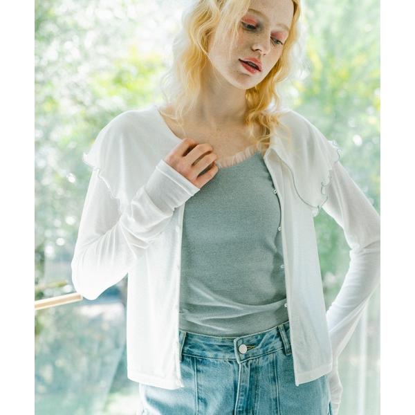 カーディガン big mellow collar sheer cardigan / 配色メローカーデ...