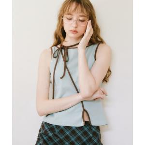 タンクトップ ノースリーブ cup in bi color slit tank top / カップインバイカラースリットタンクトップ レディース