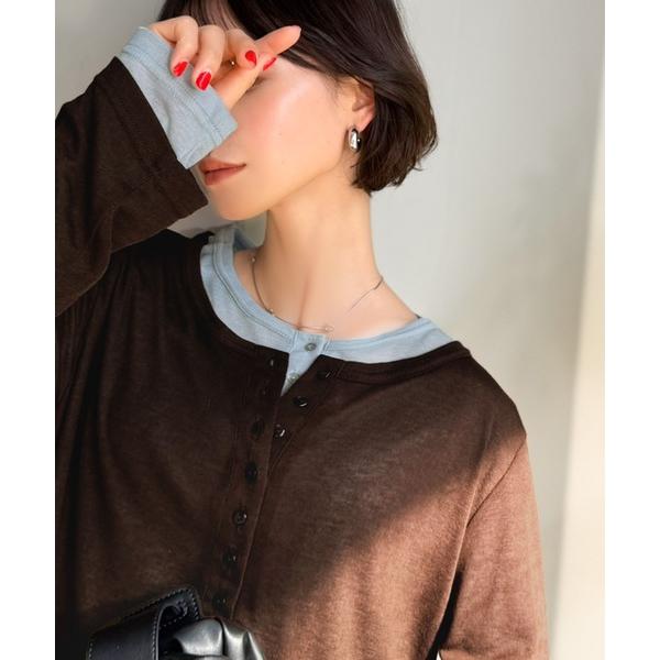 tシャツ マルチWAYで着回し自在。リブ素材×シアー素材トップス 2枚セットアップ(長袖） レディー...