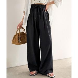 ワイドパンツ パンツ 涼しげ＆上品が叶う。ストライプサッカー素材２タックイージーパンツ（セットアップ可能） レディース
