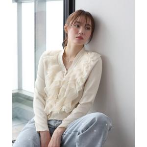 カーディガン チュールフリルカーディガン レディース