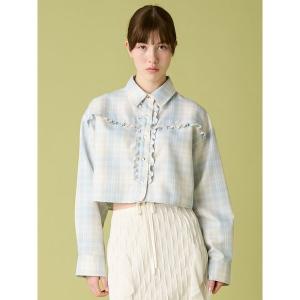 ブラウス シャツ チェック柄クロップドフリルシャツ レディース