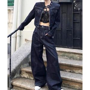 セットアップ 「LAMPOON」デニムライダースジャケットセットアップ レディース