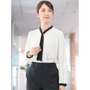 ブラウス シャツ 「ストレッチ イージーケア」m.f.エディトリアル レディース パールボウタイ 長袖プルオーバーブラウス レディース