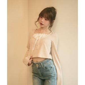 カーディガン フロントフリルレイヤード風トップス レディース