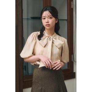 ブラウス シャツ 半袖 リバーシブルリボンシアーブラウス レディース