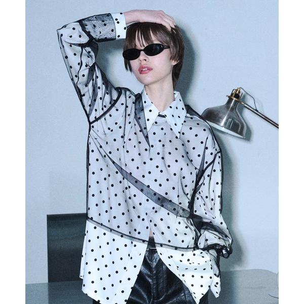 Tulle layerd shirt tops / チュールレイヤードシャツトップス メンズ レディ...