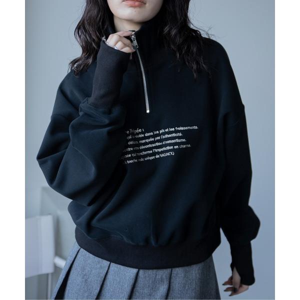 トレーナー スウェット ロゴ刺繍ハープジップトレーナー レディース
