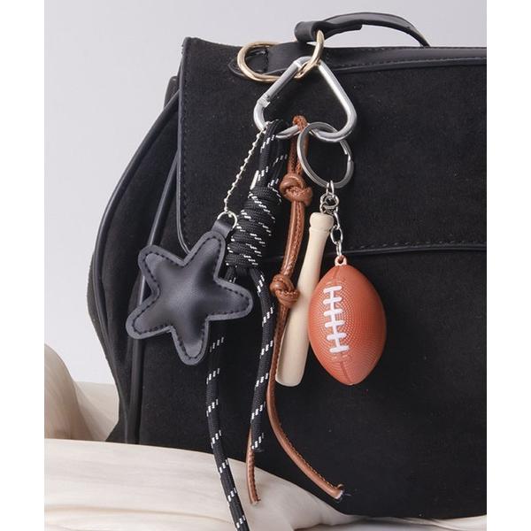 チャーム スターモチーフ 野球 ラグビー ハートカラビナ マルチチャーム パラコード付き キーホルダ...