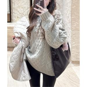 ニット セーター ケーブルニットフードトップス レディース