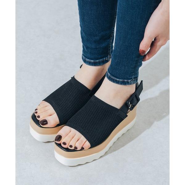 サンダル 「XS-LLサイズ展開・柔らかい」厚底スクエアニットサンダル JA5974 レディース