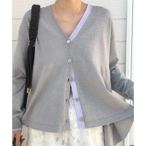 カーディガン バイカラーラインフレアカーディガン レディース