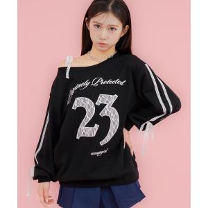 前後 2WAY ワンショル見え レースナンバリング トップス スウェット キッズ 子供服 女の子