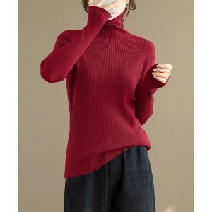 ニット セーター フィットシルエットタートルネックニットトップス レディース