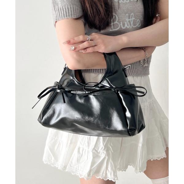 ハンドバッグ ダブルリボン 2WAYバッグ PUコンパクトハンドバッグ ショルダーバッグ