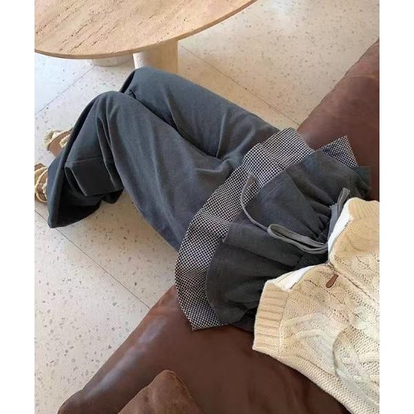 スウェットパンツ ジャージ 26ss チェックレイヤード風ワイドスウェットパンツ レディース